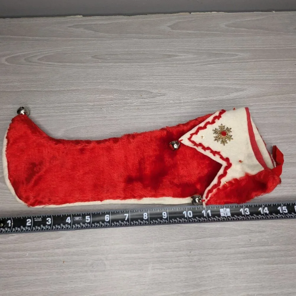 Vintage Felt Red & White Christmas Stockings with Bells 14